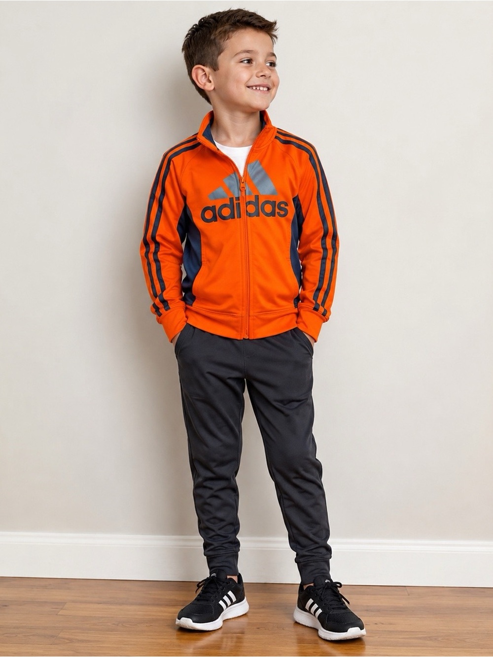 Boys Unisex Adidas Size 5 lightweight full zip jacket orange & blue EUC Youth